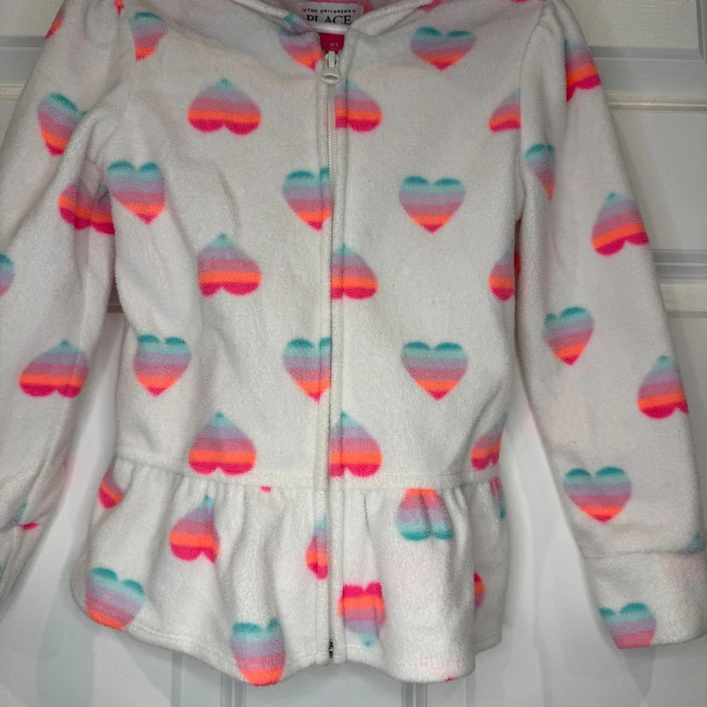 The Childrens Place Girls Fleece Zip‎ Up Hoodie Rainbow Ombre Hearts Size 4T